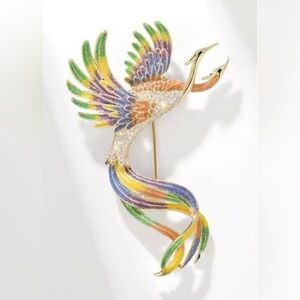 Colorful Phoenix Bird Brooch Crystal Rhinestone Rainbow Statement Pin